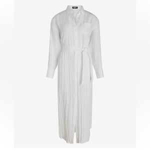 NWT Express Crinkle Portofino Maxi Shirt Dress White Size Medium